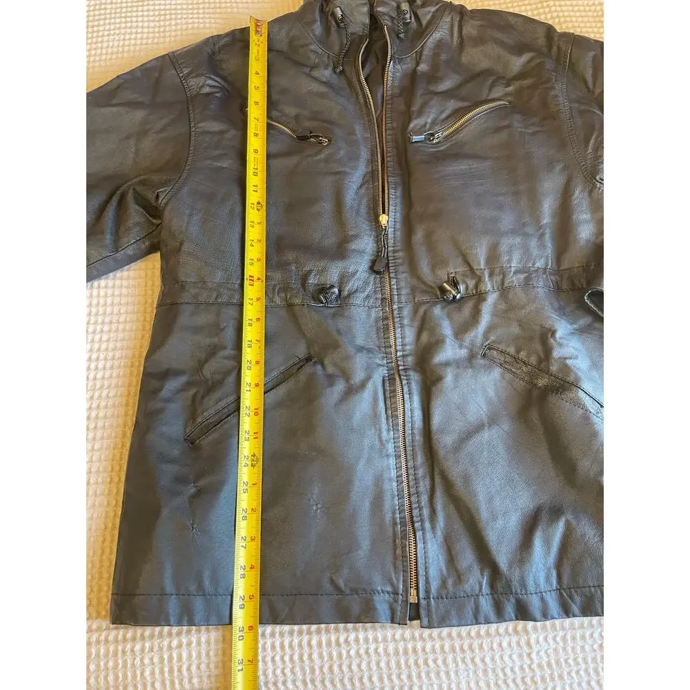 VTG Genuine Leather Jacket Zip Closure Draw String Waist & Collar Cozy Boho Lg